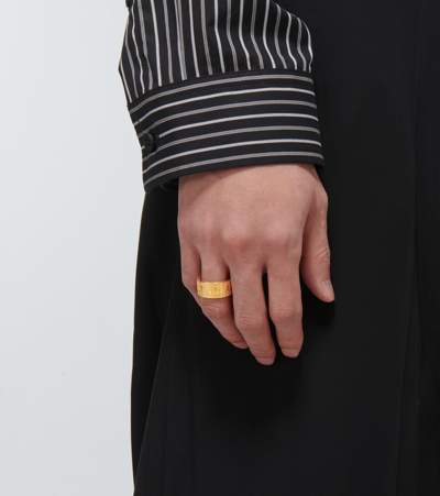 Shop Balenciaga Force Striped Ring In Shiny Gold