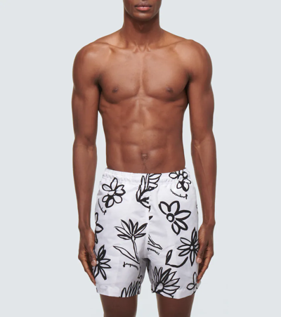 Shop Jacquemus Le Maillot Peinture Swim Trunks In Print Black/white Flowers