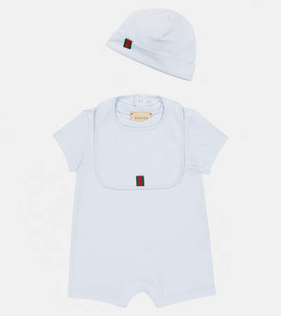 Shop Gucci Baby Cotton Bodysuit, Bib And Hat Set In White