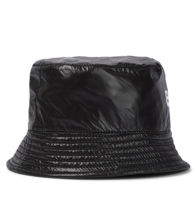 Shop Balmain Logo Faux Leather Bucket Hat In Nero