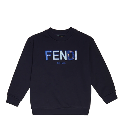 Shop Fendi Logo Cotton Sweatshirt In Navy