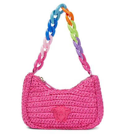 Shop Versace Medusa Crochet Shoulder Bag In Fuxia-fuxia-oro