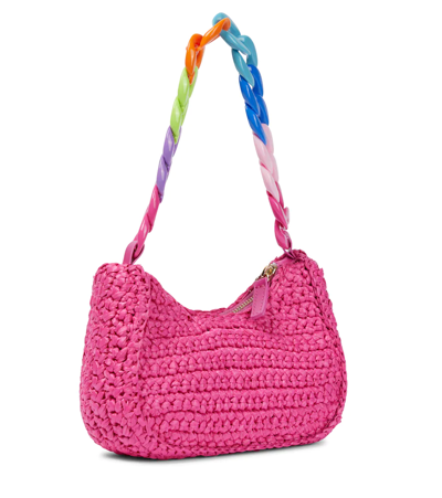 Shop Versace Medusa Crochet Shoulder Bag In Fuxia-fuxia-oro