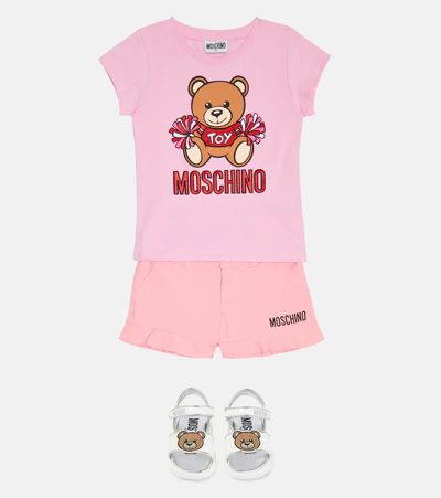 Shop Moschino Logo Cotton-blend Shorts In Sugar Rose