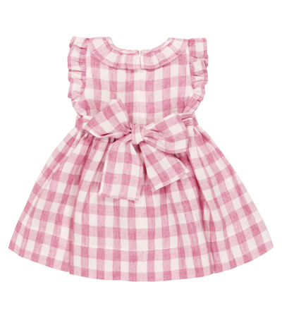 Shop Il Gufo Baby Linen Checked Dress In Old Pink