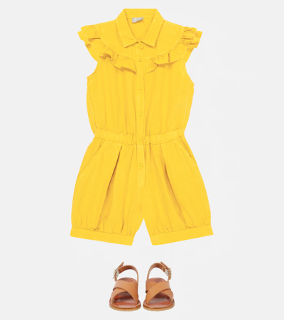 Il Gufo Linen Baby Romper With Rouches In Yellow Acid