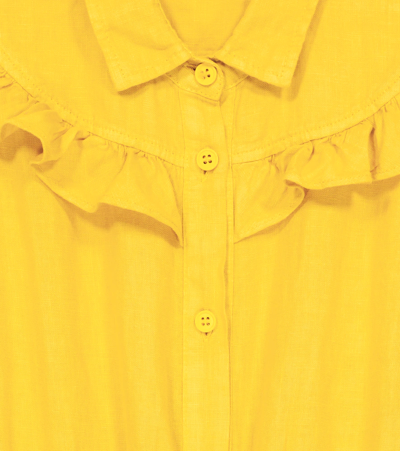 Il Gufo Linen Baby Romper With Rouches In Yellow Acid