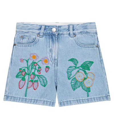 Shop Stella Mccartney Embroidered Denim Shorts In Azzurro