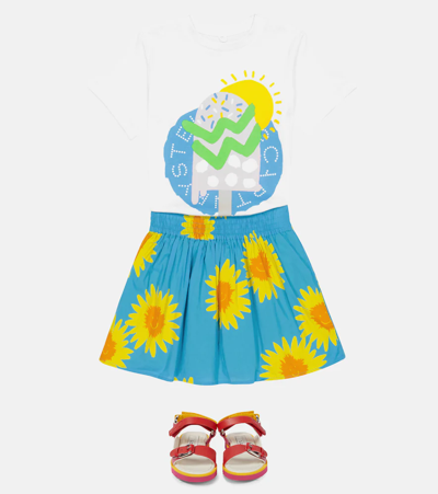 Shop Stella Mccartney Printed Cotton Skirt In Azzurro/giallo