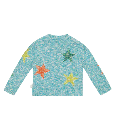 Shop Stella Mccartney Baby Intarsia Cotton-blend Cardigan In Celeste/multicolor