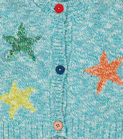 Shop Stella Mccartney Baby Intarsia Cotton-blend Cardigan In Celeste/multicolor