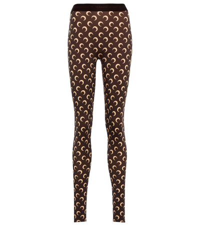 Shop Marine Serre Fuseaux Moon Stirrup Leggings In All Over Moon Brown