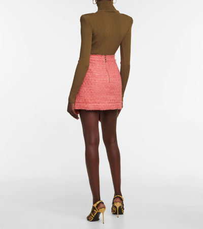 Shop Balmain Tweed Miniskirt In Rose Saumon