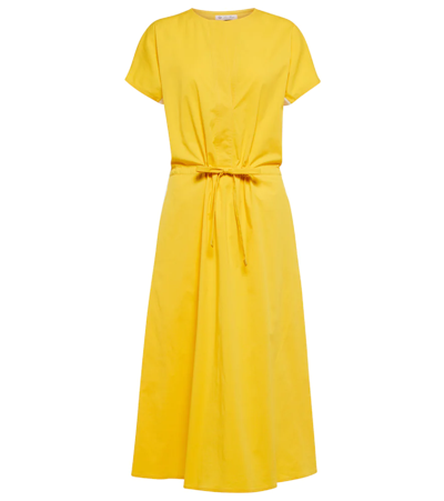Shop Loro Piana Alianca Cotton-blend Midi Dress In Lemon Popsicle / White