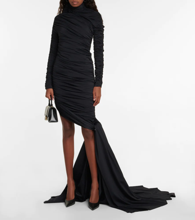 Shop Balenciaga Ruched Asymmetric Minidress In Black