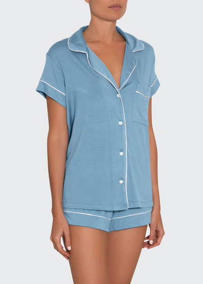 Shop Eberjey Gisele Shortie Pajama Set In Blue Shadowblush