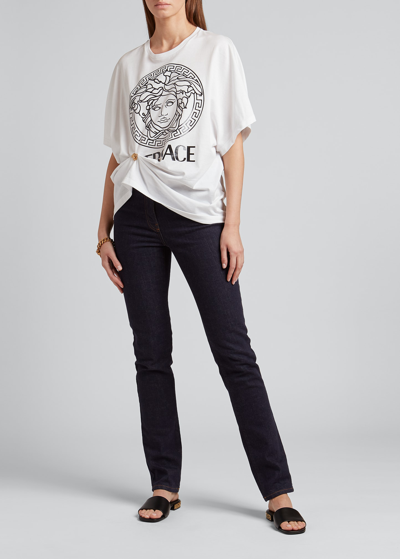 Shop Versace Draped Logo Print T-shirt In Whiteblack