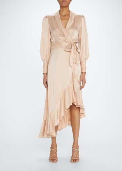 Shop Zimmermann Silk Wrap Mini Dress In Creme