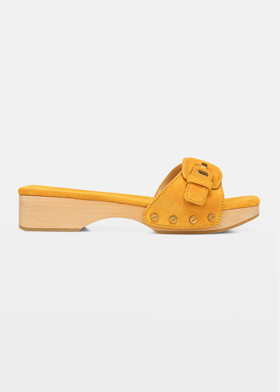 Shop Veronica Beard Davina Suede Buckle Slide Sandals In Saffron