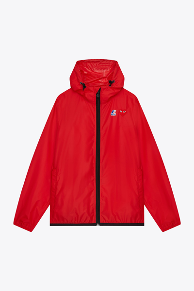 Shop Comme Des Garçons Play Unisex Jacket Red Nylon Windbreaker Jacket Collab Cdg Play X K-way In Rosso