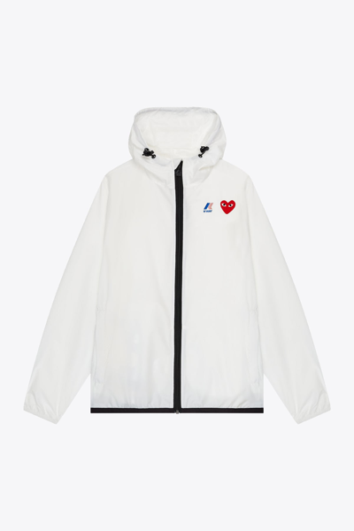 Shop Comme Des Garçons Play Unisex Jacket White Nylon Windbreaker Jacket Collab Cdg Play X K-way In Bianco