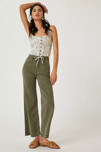 Shop Paige Carly High-rise Cropped Wide-leg Jeans In Green