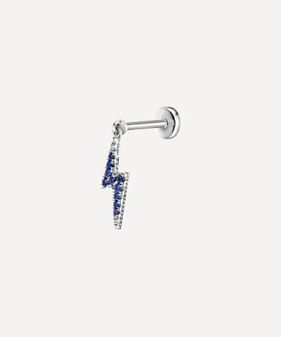 Maria Tash 18ct Diamond And Sapphire Lightning Bolt Charm Single Threaded Stud Earring In White