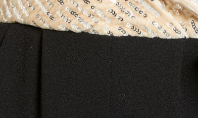 Shop Julia Jordan Sequin Bodice Puff Long Sleeve Jumpsuit In Ivory/ Black