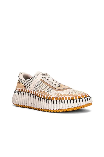 Chloé Nama Embroidered Suede And Recycled-mesh Sneakers In Biscotti Beige
