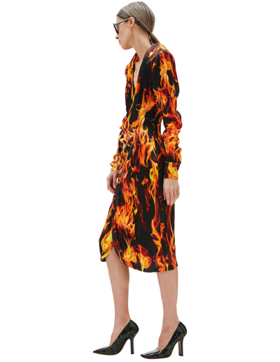 Shop Vetements Fire Print Midi Dress In Orange