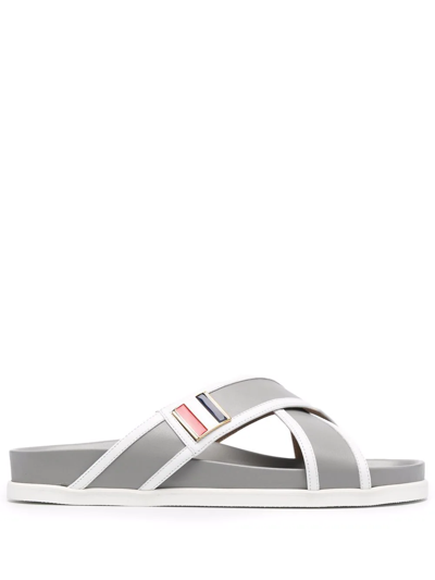 Shop Thom Browne Rwb-buckle Crossover-strap Sandals In Grey