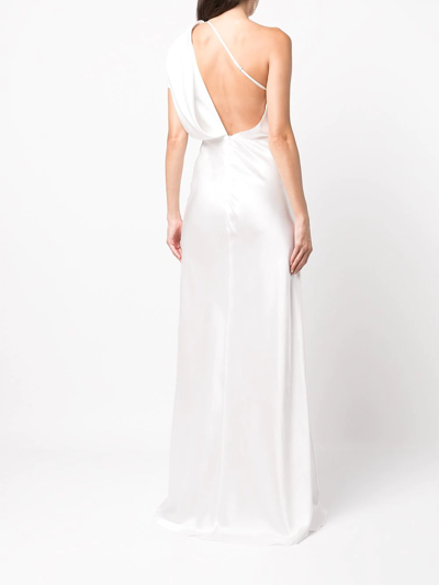 Shop Michelle Mason Silk One-shoulder Gathered Gown In Neutrals