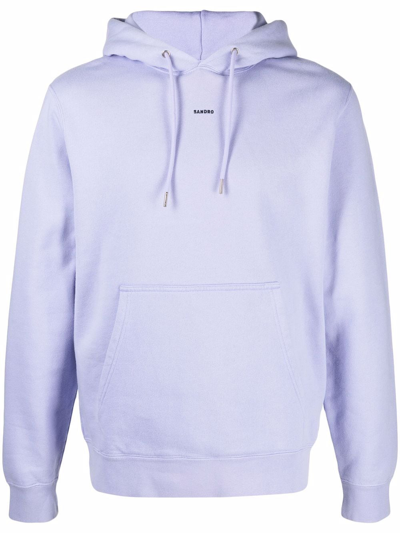 Shop Sandro Embroidered-logo Hoodie In Purple