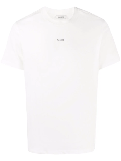 Shop Sandro Logo-print Crewneck T-shirt In Neutrals