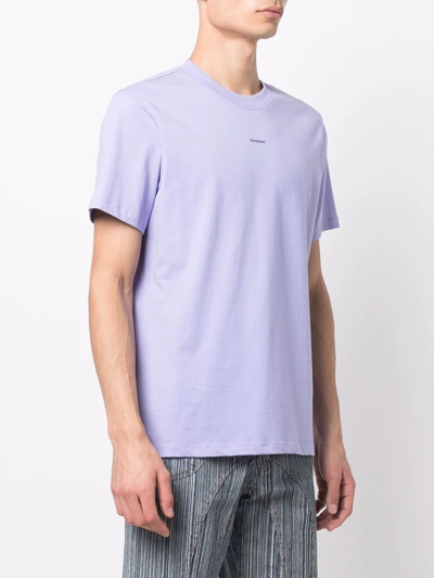 Shop Sandro Embroidered-logo T-shirt In Purple