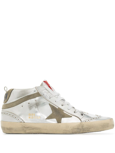 Shop Golden Goose Mid-star Laminated Sneakers In Silver