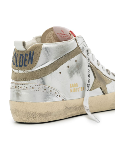 Shop Golden Goose Mid-star Laminated Sneakers In Silver