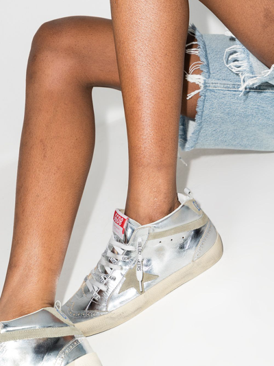 Shop Golden Goose Mid-star Laminated Sneakers In Silver