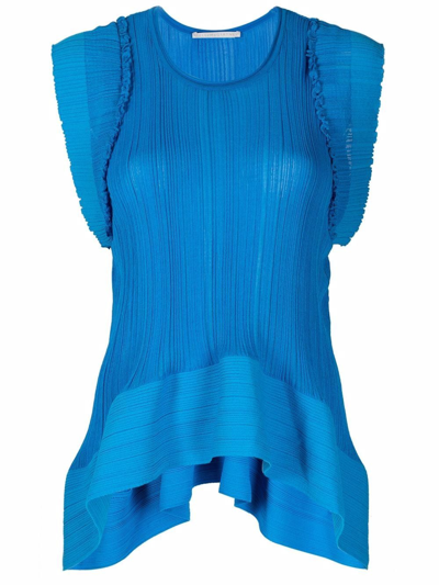 Stella Mccartney Two-tone Fine-ribbed Top In Blue