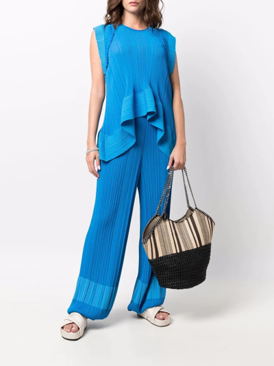 Stella Mccartney Two-tone Fine-ribbed Top In Blue