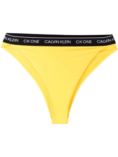 Shop Calvin Klein Logo-waistband Bikini Bottoms In Yellow