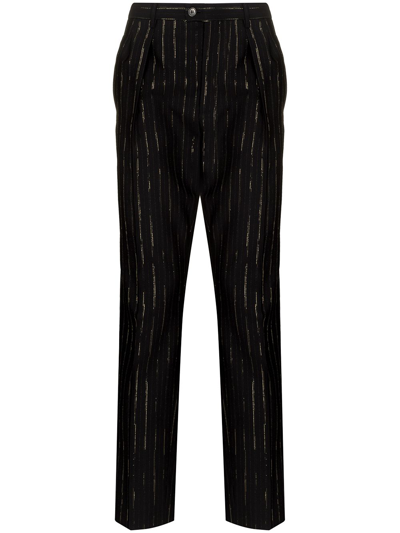 Shop Saint Laurent Lurex-pinstripe High-waisted Tailored Trousers In Schwarz