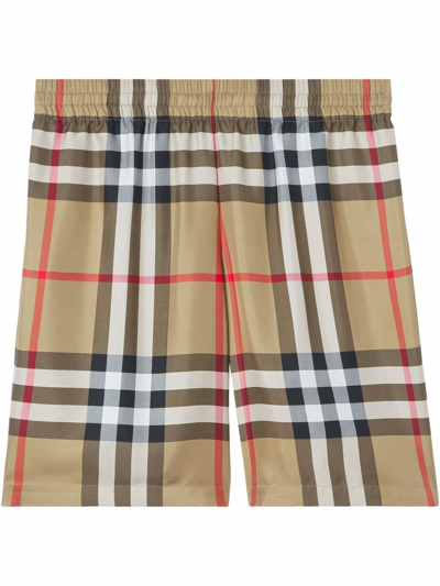 Shop Burberry Check-print Silk Shorts In Brown