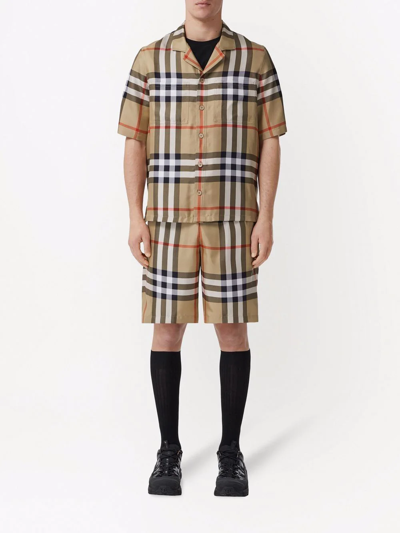 Shop Burberry Check-print Silk Shorts In Brown