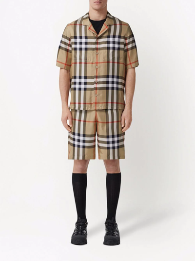 Shop Burberry Short-sleeve Check Silk Shirt In Brown