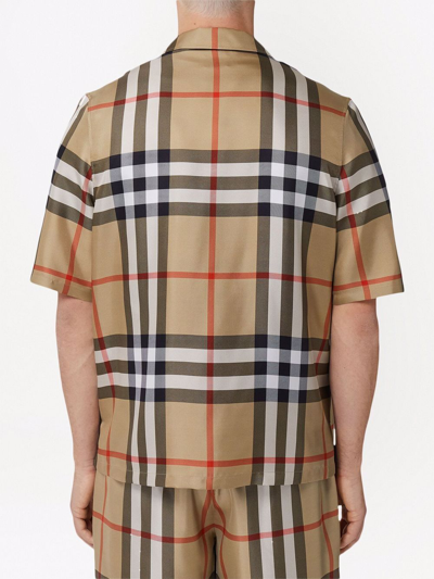 Shop Burberry Short-sleeve Check Silk Shirt In Brown