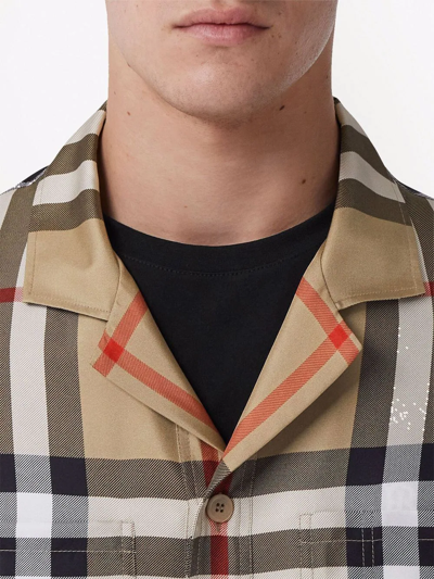 Shop Burberry Short-sleeve Check Silk Shirt In Brown
