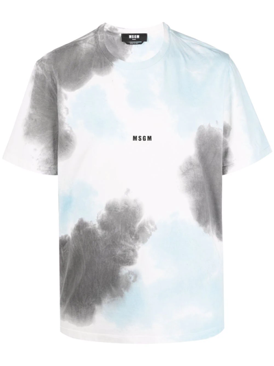Shop Msgm Tie-dye Logo-print T-shirt In Blau
