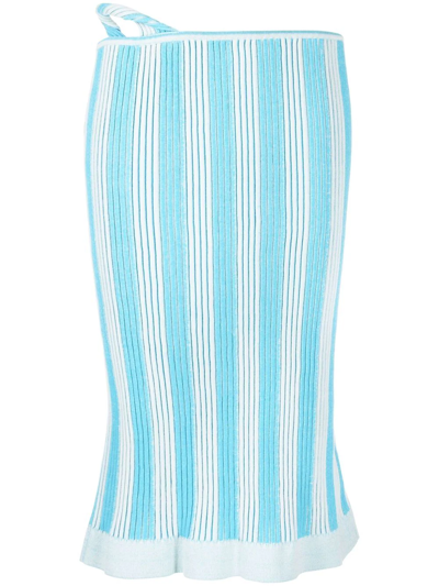 Shop Jacquemus Vertical-stripe Patter Knitted Skirt In Blue