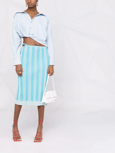 Shop Jacquemus Vertical-stripe Patter Knitted Skirt In Blue